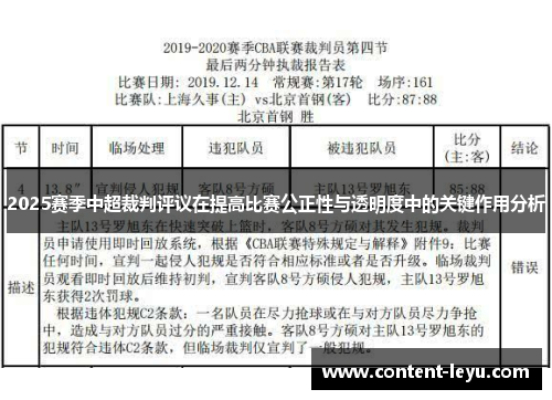 2025赛季中超裁判评议在提高比赛公正性与透明度中的关键作用分析