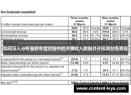 如何深入分析曼联年度财报中的关键收入数据并评估其财务表现